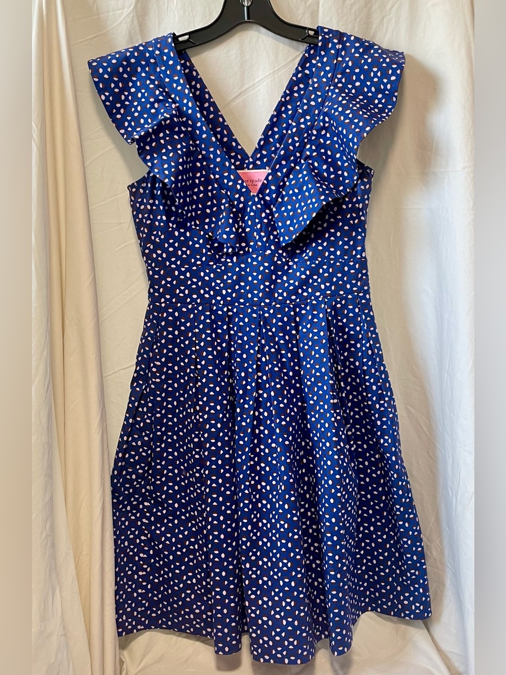 kate spade Blue Polka Dot Dress with Brown and White Accents